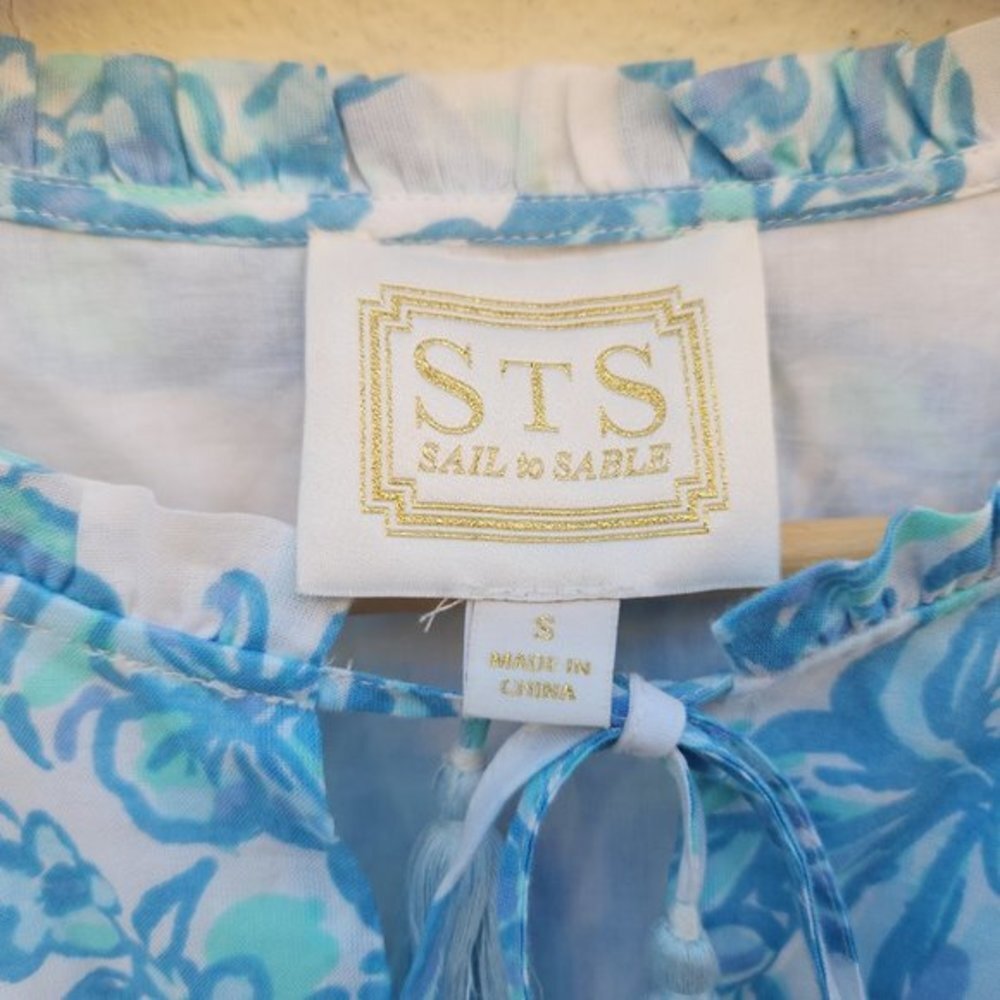 Sail To Sable STS Floral‎ 100% Cotton Blue Floral Dress - Picture 5 of 6